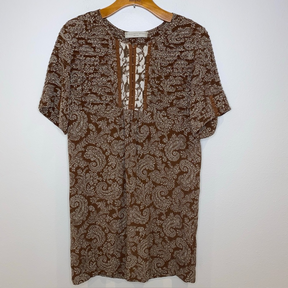 Stella‎ McCartney Silk Brown Paisley Tunic Dress Size 40 Large Made In Italy